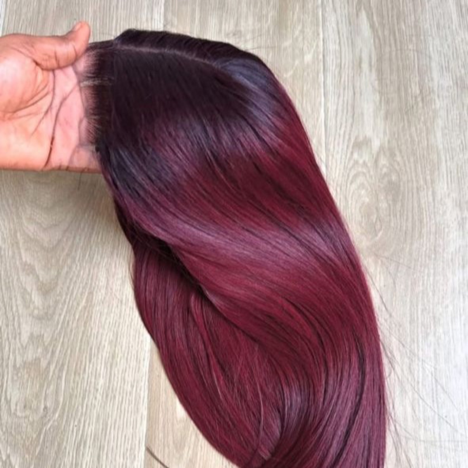 Single Donor Sdd Burgundy Dark Root Straight Wig, Perseus Hairs photograph